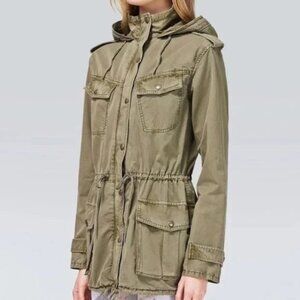 Aritzia Talula Trooper Lived In Utility Military Cargo Jacket Olive Green Hooded